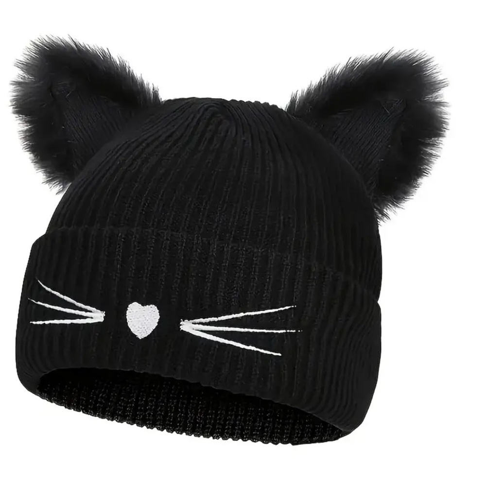 Black Cat Embroidered Knit Winter Beanie - Picture 1 of 3